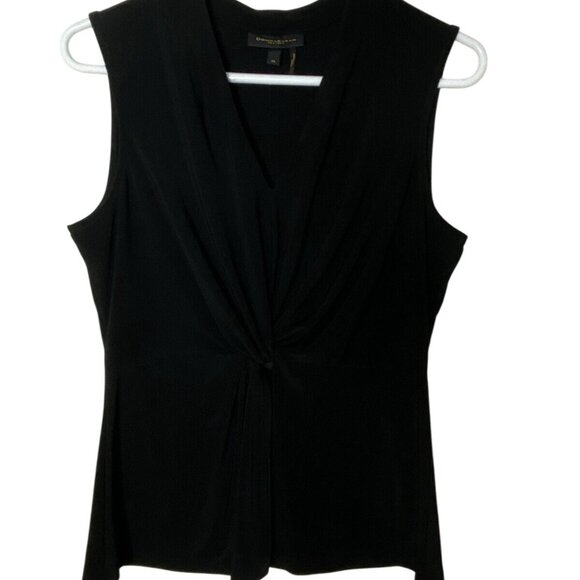 Donna Karan Twist Front Jersey Top XS Black Sleeveless V-Neck - Picture 7 of 7